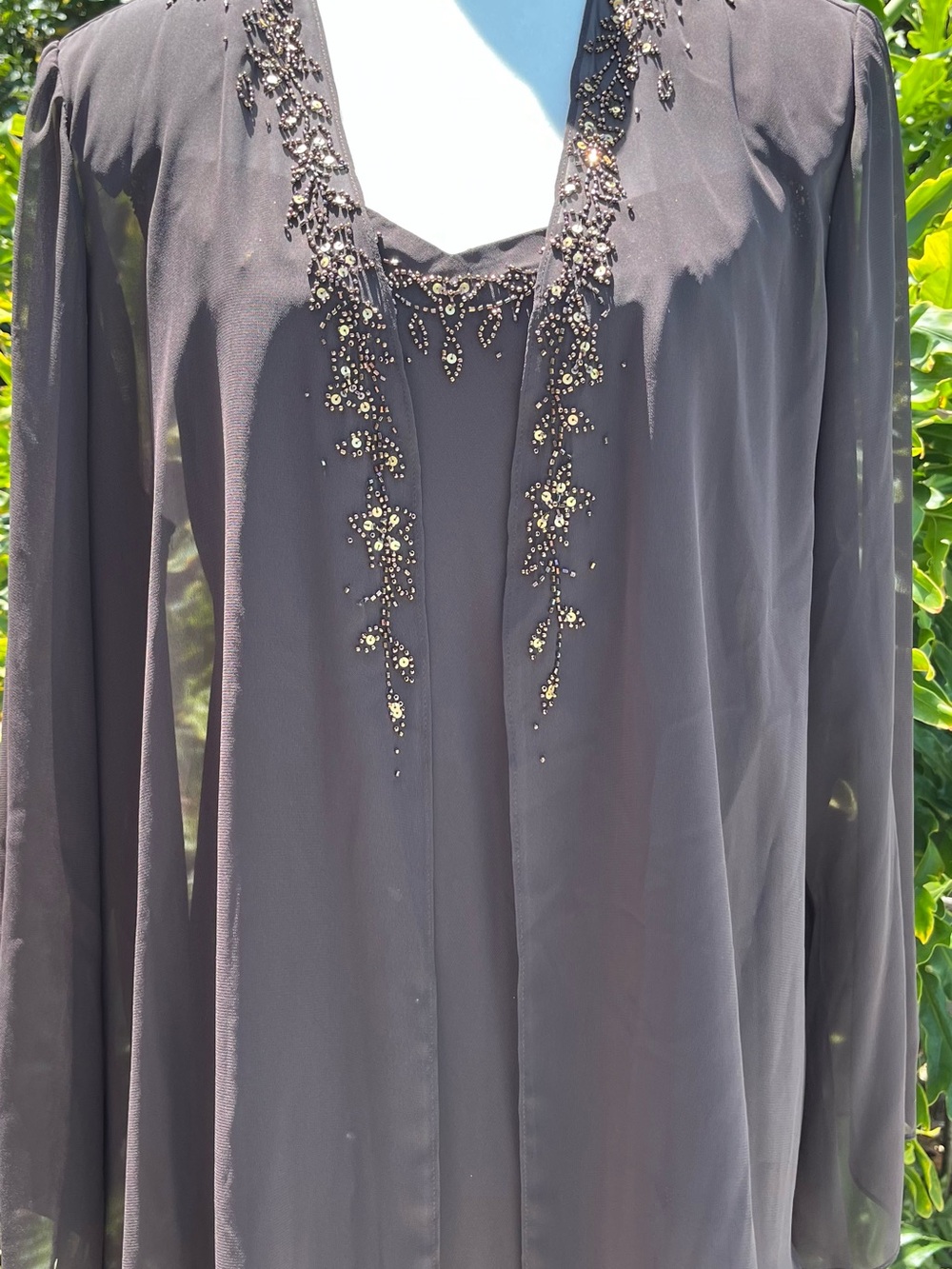 David's Bridal Brown Long Sleeve Beaded Evening Gown - Picture 3 of 14